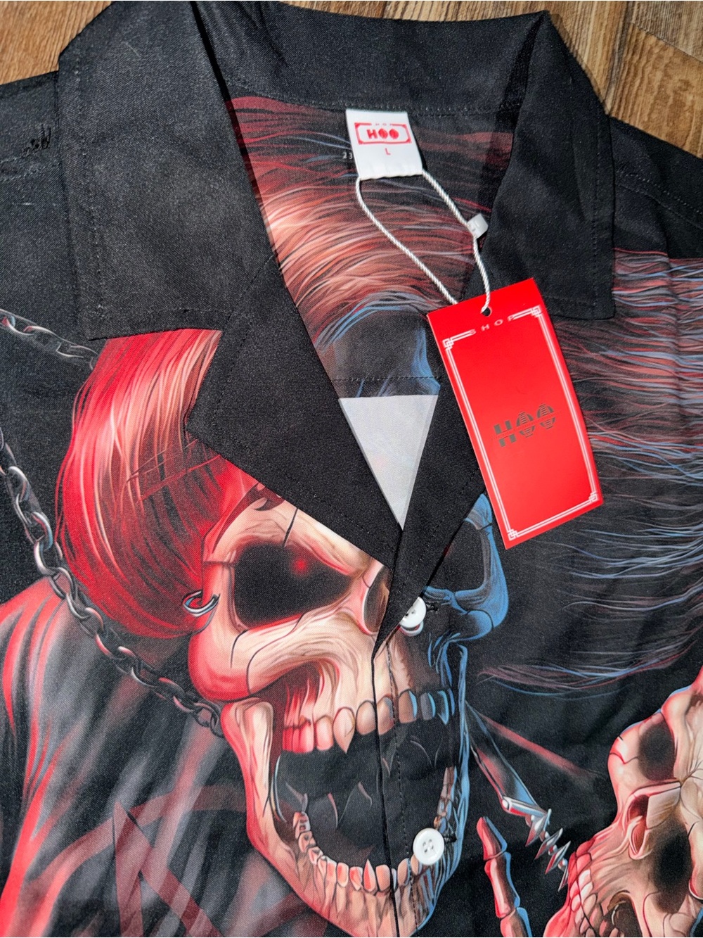 Heavy Metal Death Demon Skulls AOP button Up Shirt Black Men’s Large - Picture 4 of 5